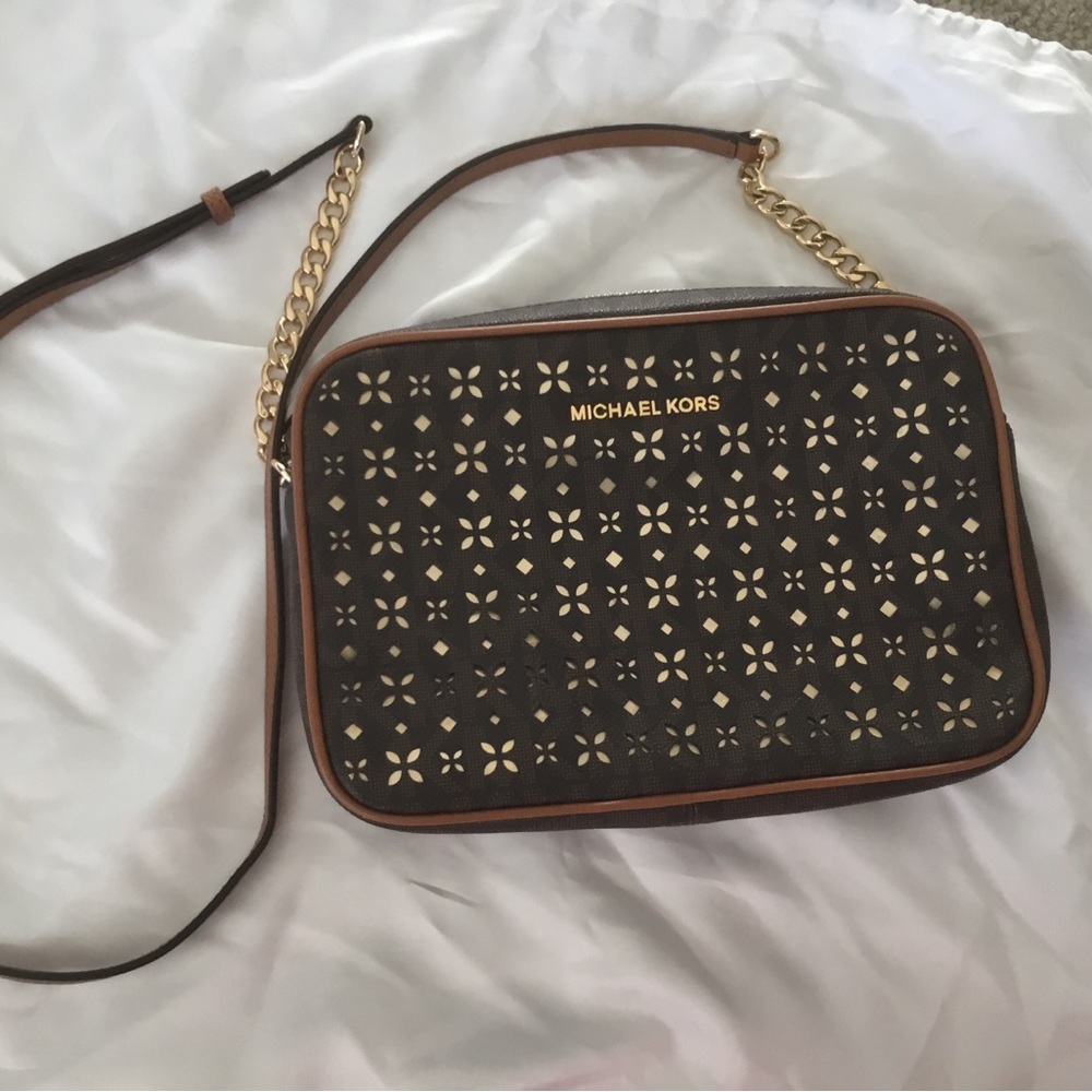 Michael Kors dark brown and Gold Crossbody Bag